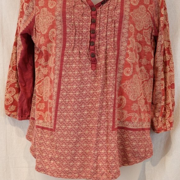 Lucky Brand Orange Fall Boho Layered Look Top Small Lightweight Colorful Print - Picture 3 of 9